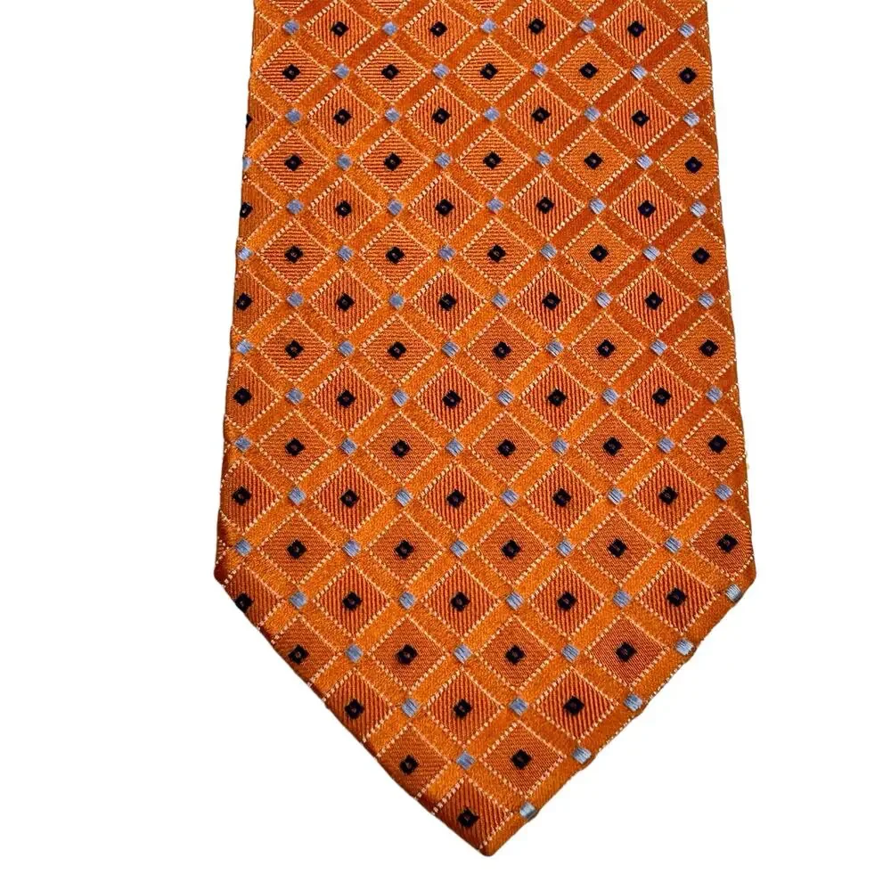 Nautica Silk Necktie Orange Blue Dots Diamond Geometric Office Career Classic
